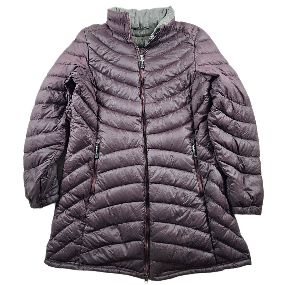 LL Bean Down Puffer Coat Womens Medium Petite Plum DownTek Quilted Stowaway